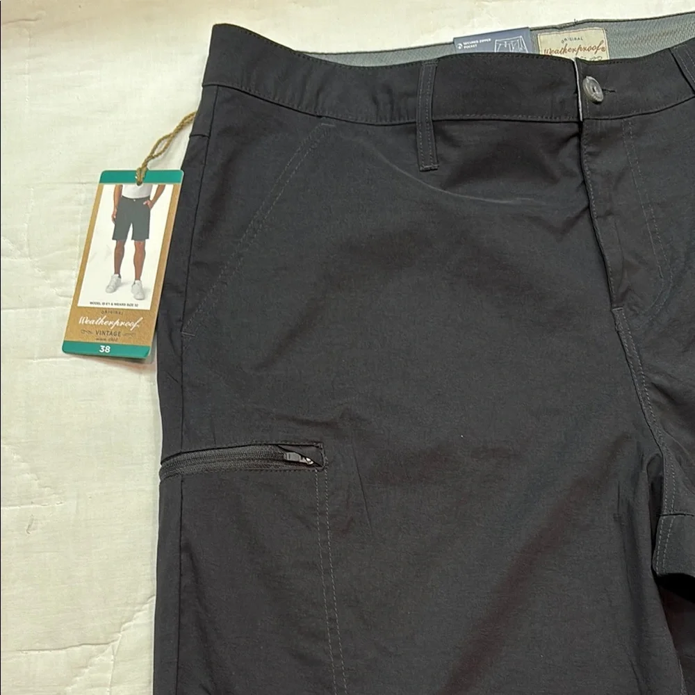 NWT Weatherproof Black Packable Hybrid Trail Shorts Quick Dry Stretch 10.5